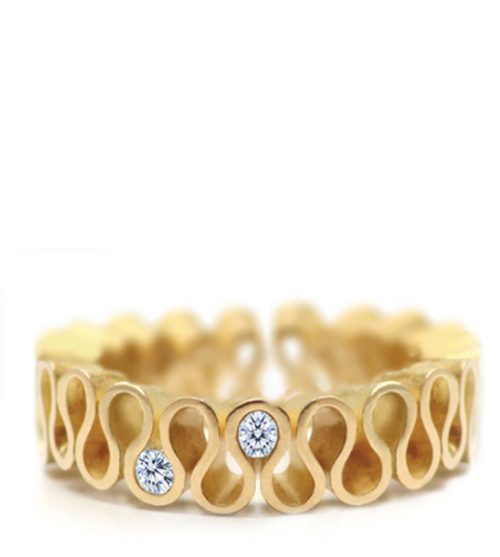 18ct yellow gold eternity ring with two diamonds