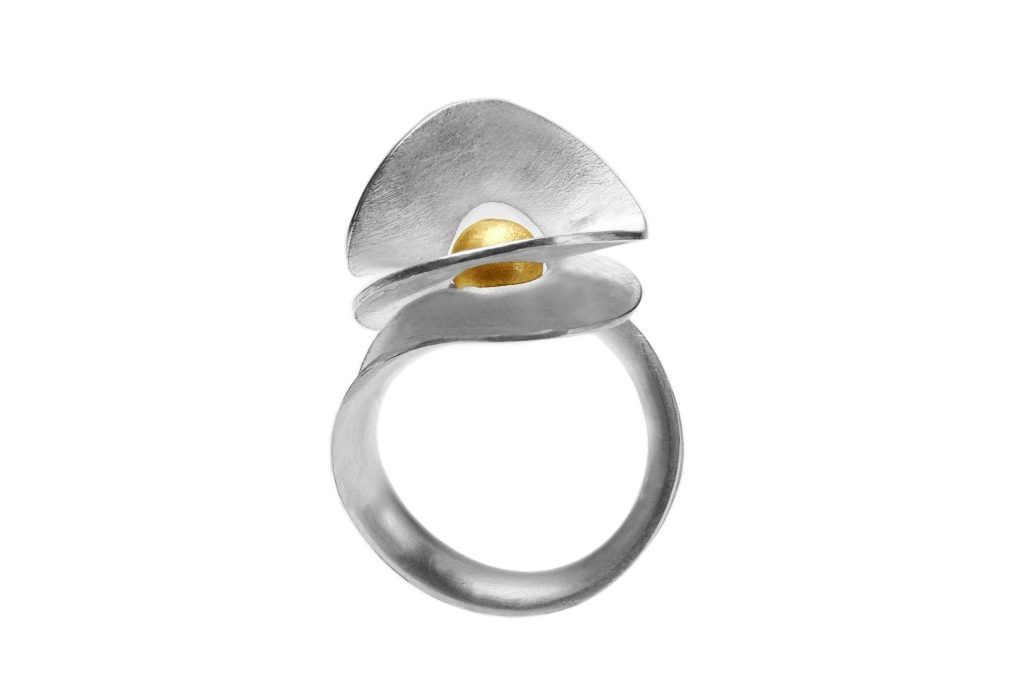John Aristizabal Silver Moebius ring 18ct yellow gold sphere