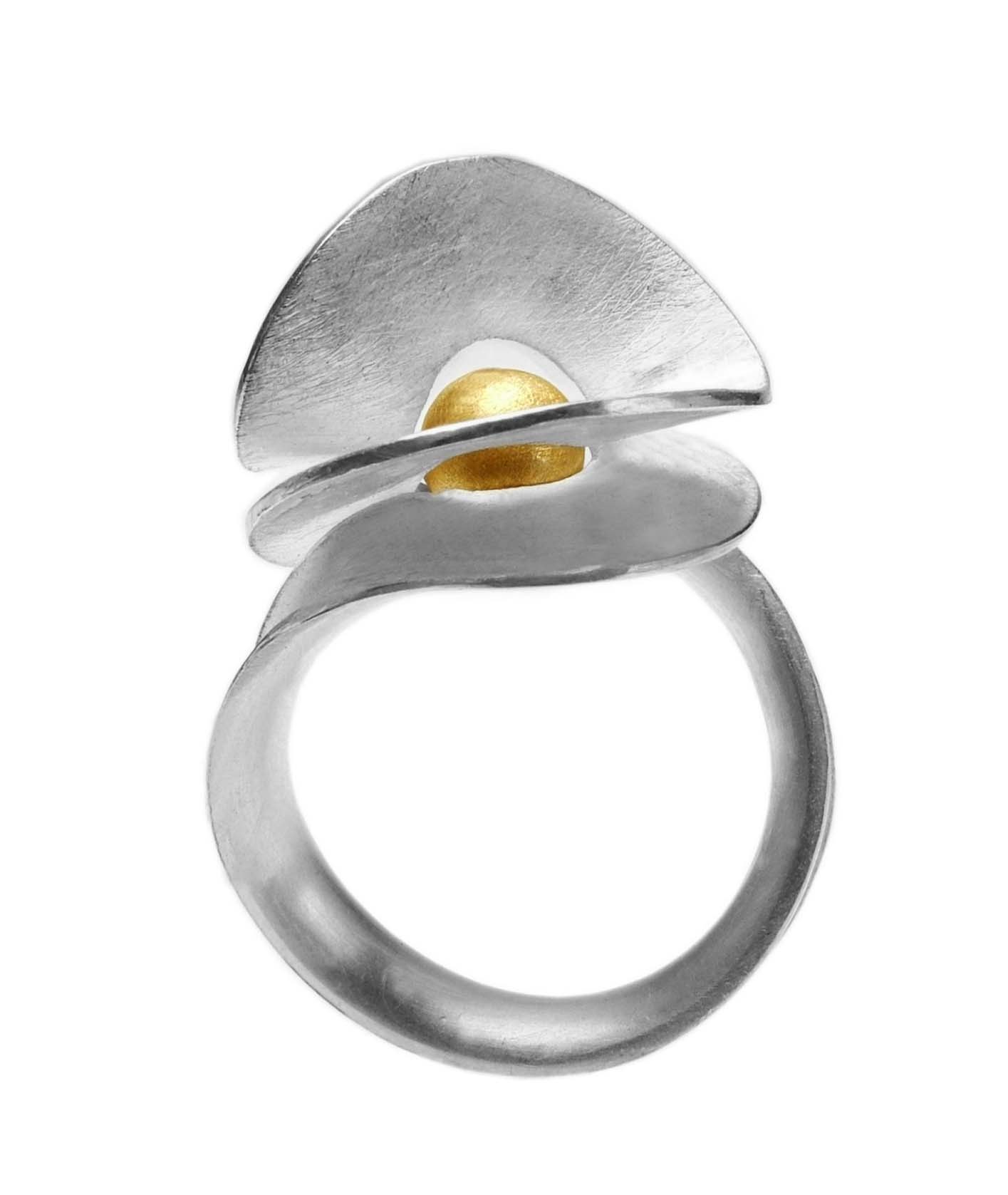 John Aristizabal Sterling Silver Moebius ring 18ct yellow gold sphere scaled copy